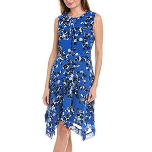 CAbi #5576 Untamed Electric Blue Floral Sleeveless Ruffle Shark Hem Dress